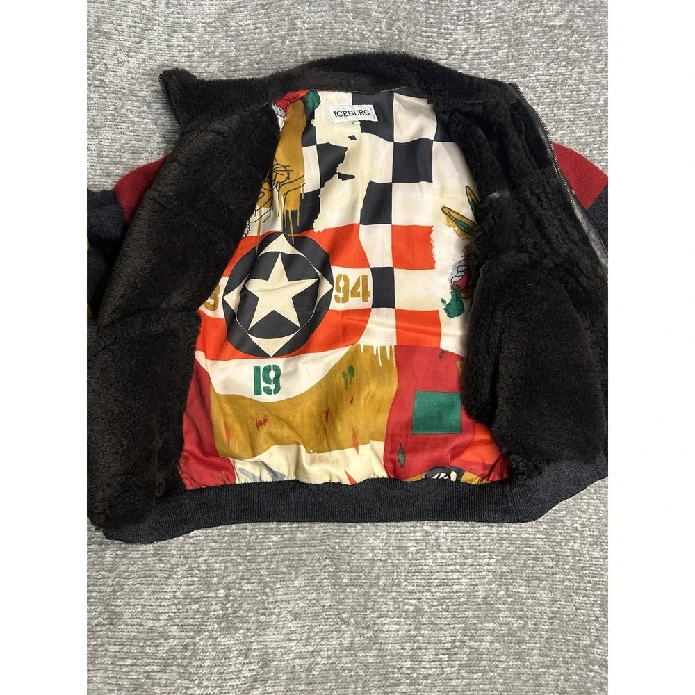 Vintage Iceberg Bugs Bunny Leather Wool Jacket 90s Made Italy Looney Tunes XL 54
